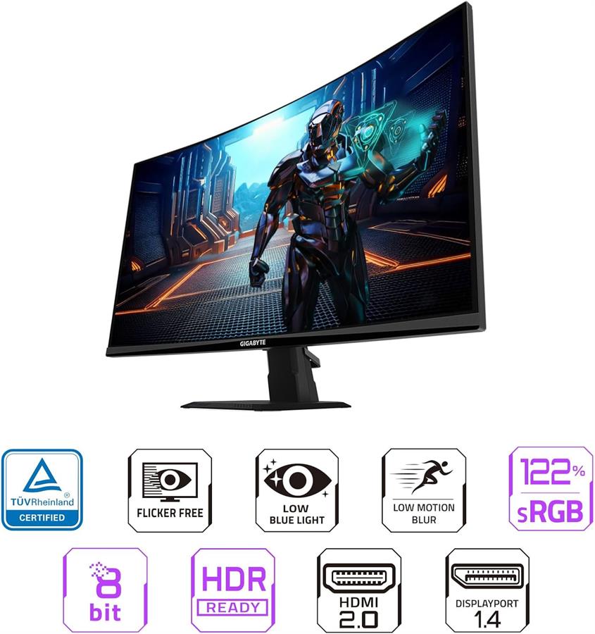 Monitor Gigabyte 27" GS27QCA 2K Curvo Gaming Edge 180hz VA QHD
