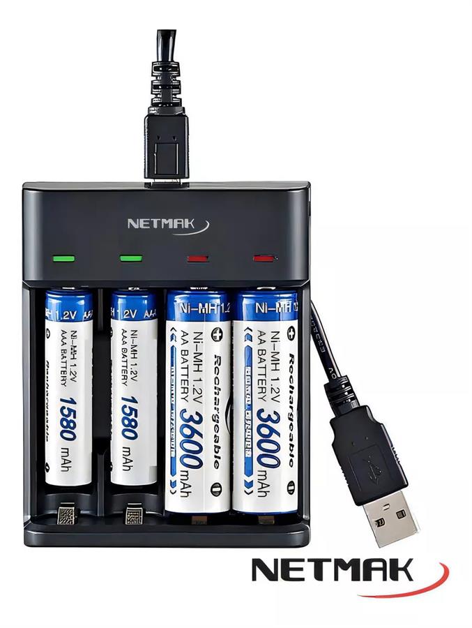 Cargador De Pilas Rapido Recargables Aa/aaa Usb Netmak Nm-ch4