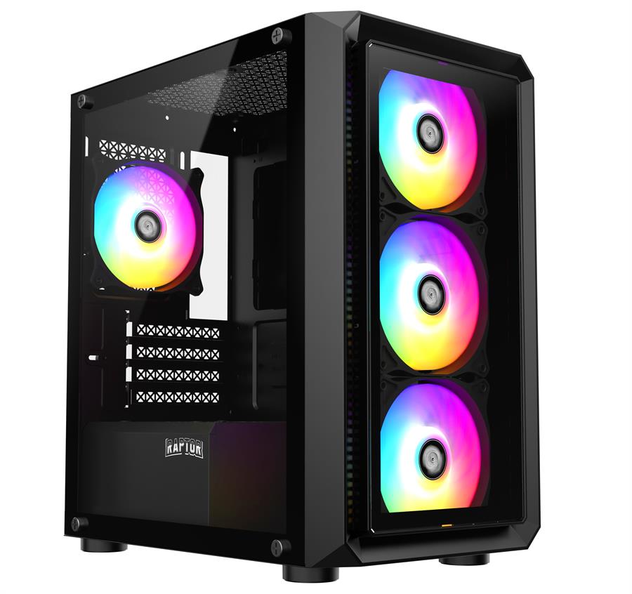 Gabinete Raptor Infinity Glass Tg Mid-Tower Frgb x4 Fan